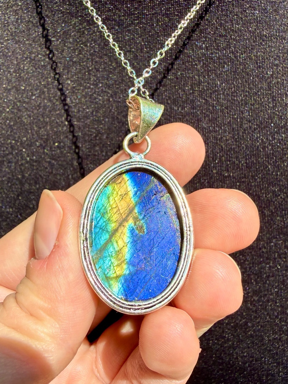 *Video* Rare Flashy Labradorite Necklace 925 Silver Stamped Pendant Green Blue - Picture 4 of 14